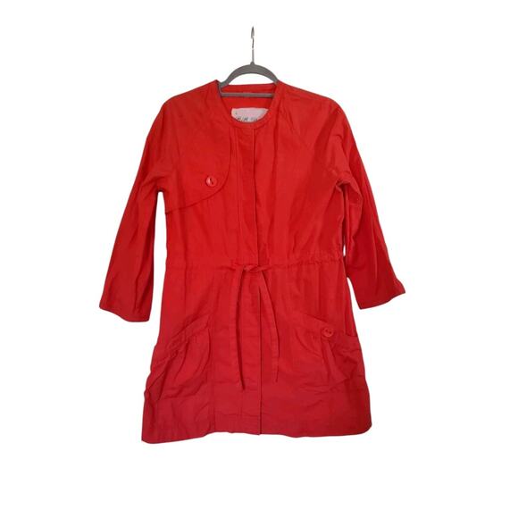 BB Dakota Lightweight Orange-Red Cotton Belted Pockets Jacket Dress, Size Large - Picture 1 of 15